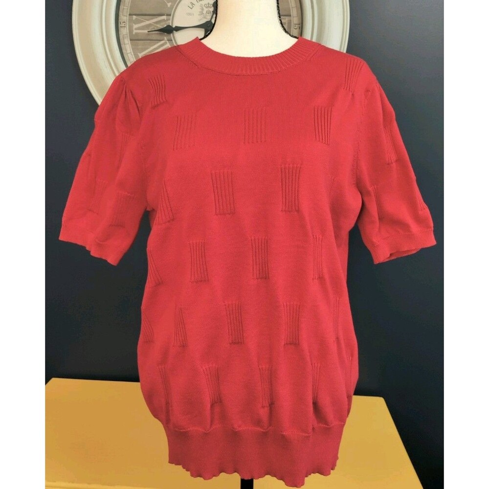 Arach & Cloz Short Sleeve Sweater Size Large Red NWT Modal Cotton Stretch New